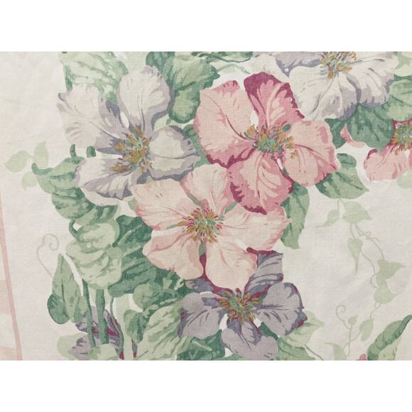 Vintage Sanderson Queen Flat Fitted Sheet Pink Floral Stripes No Iron Made USA - Picture 4 of 9